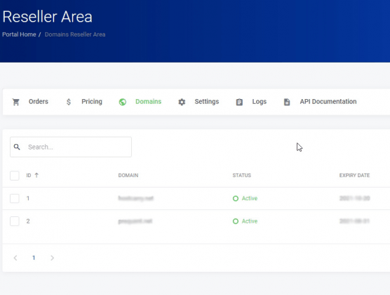 Domain reseller management panel